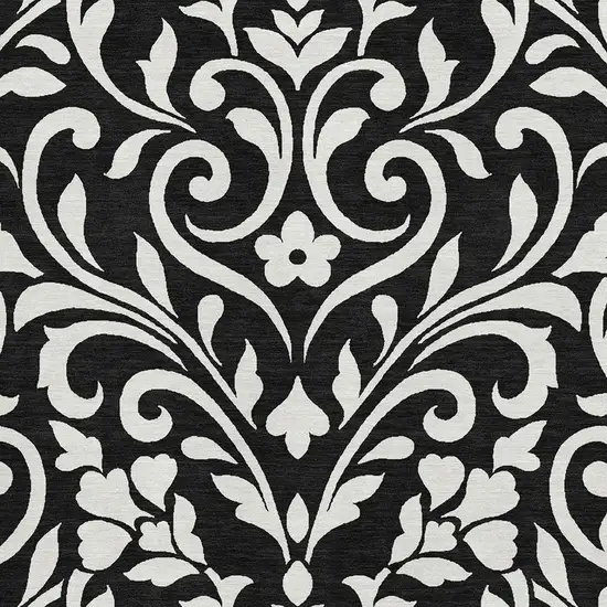 Black And Ivory Floral Washable Area Rug With UV Protection Photo 3
