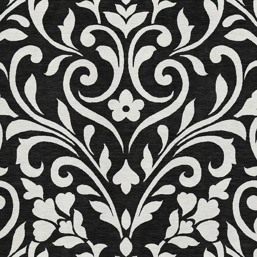 Black And Ivory Floral Washable Area Rug With UV Protection Photo 3