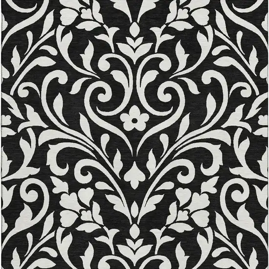 Black And Ivory Floral Washable Area Rug With UV Protection Photo 4