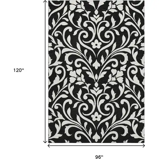 Black And Ivory Floral Washable Area Rug With UV Protection Photo 9