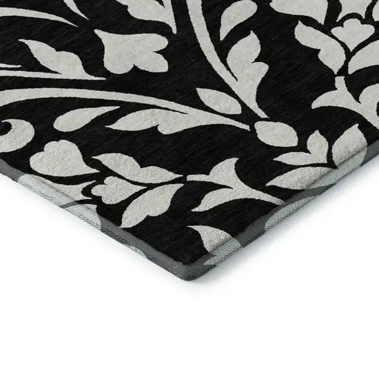 Black And Ivory Floral Washable Area Rug With UV Protection Photo 8