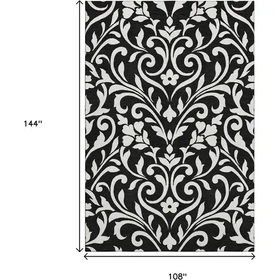 Black And Ivory Floral Washable Area Rug With UV Protection Photo 9