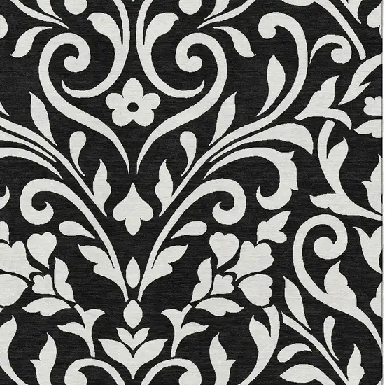 Black And Ivory Floral Washable Area Rug With UV Protection Photo 3