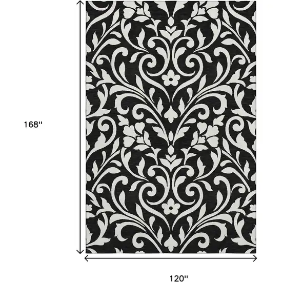 Black And Ivory Floral Washable Area Rug With UV Protection Photo 9