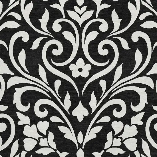 Black And Ivory Floral Washable Area Rug With UV Protection Photo 3
