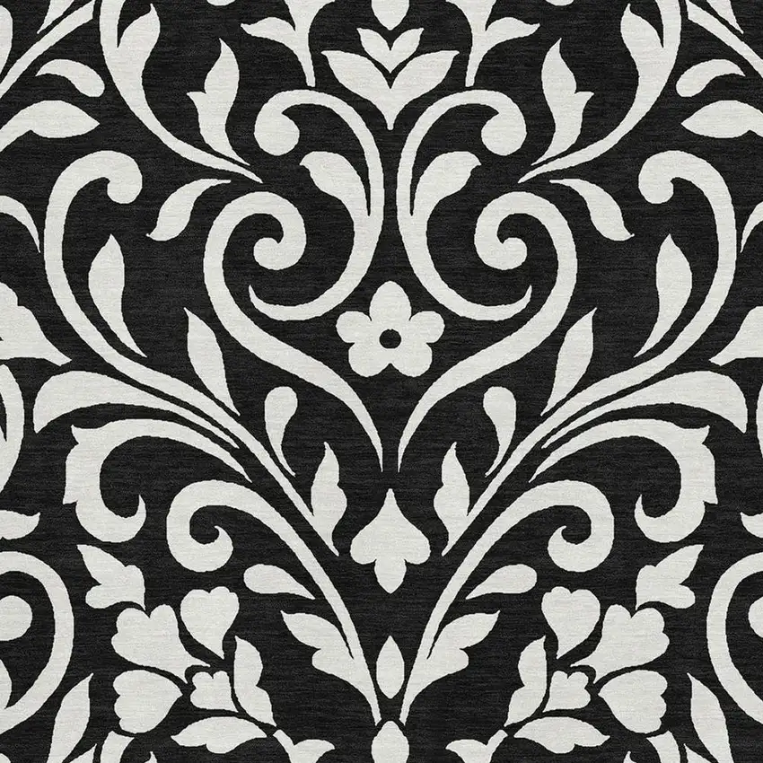 Black And Ivory Floral Washable Area Rug With UV Protection Photo 3