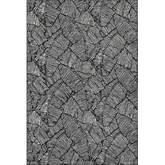 Black And Ivory Floral Washable Area Rug With UV Protection Photo 3