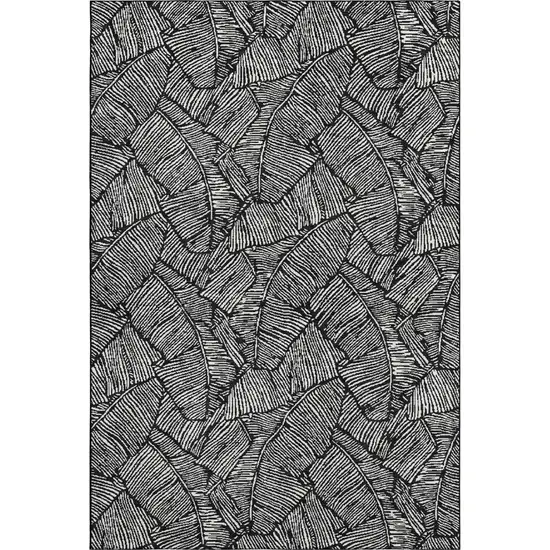 Black And Ivory Floral Washable Area Rug With UV Protection Photo 1