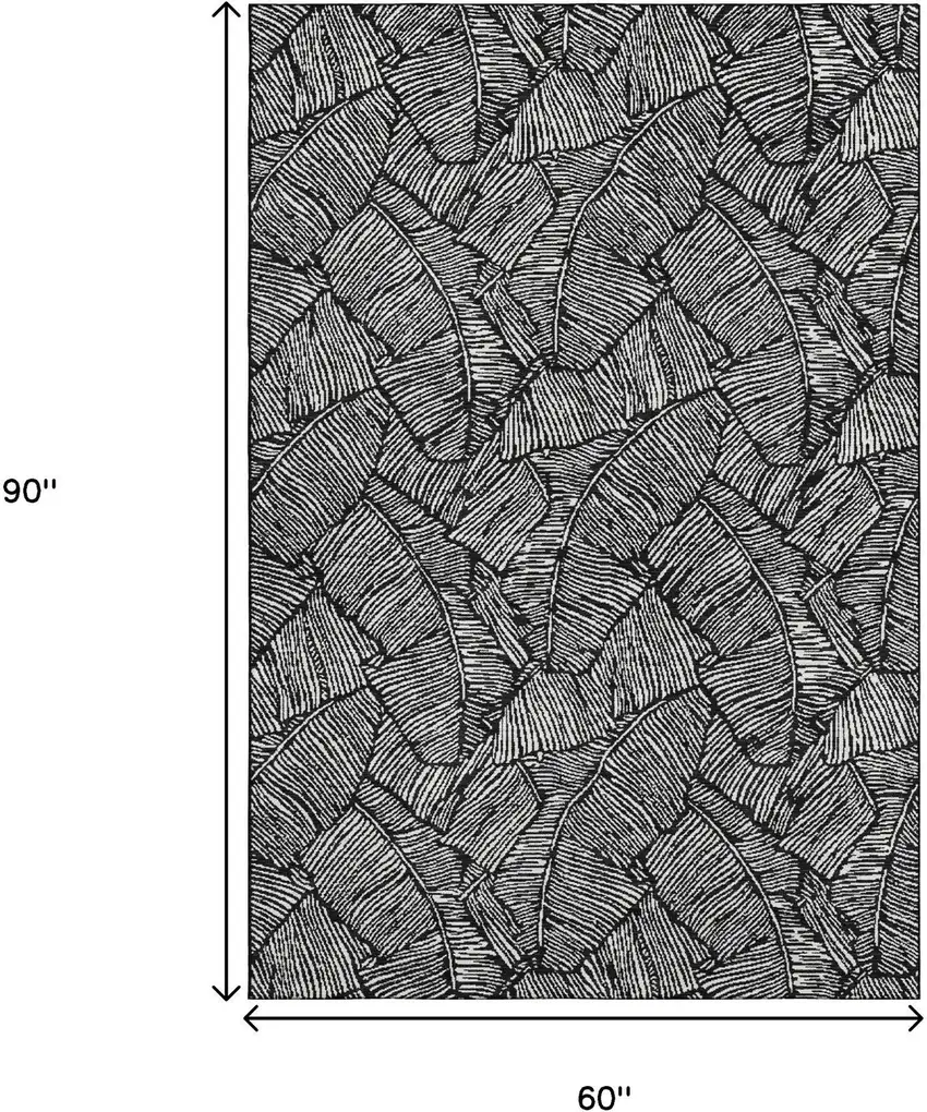 Black And Ivory Floral Washable Area Rug With UV Protection Photo 3