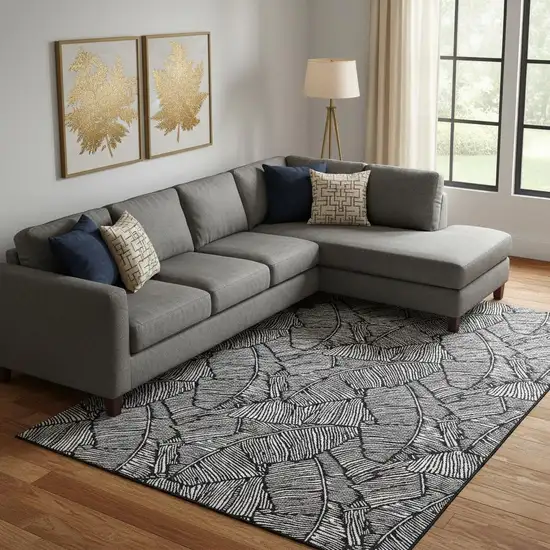 Black And Ivory Floral Washable Area Rug With UV Protection Photo 1