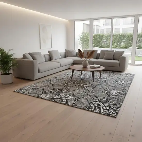 Black And Ivory Floral Washable Area Rug With UV Protection Photo 2