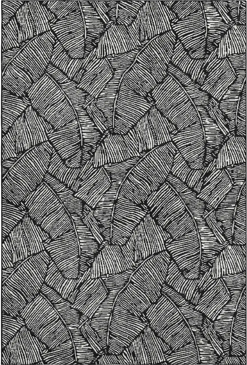 Black And Ivory Floral Washable Area Rug With UV Protection Photo 1