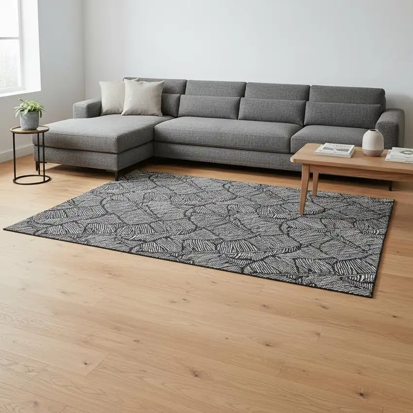 Black And Ivory Floral Washable Area Rug With UV Protection Photo 2