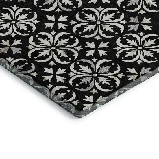 Black And Ivory Floral Washable Area Rug With UV Protection Photo 3