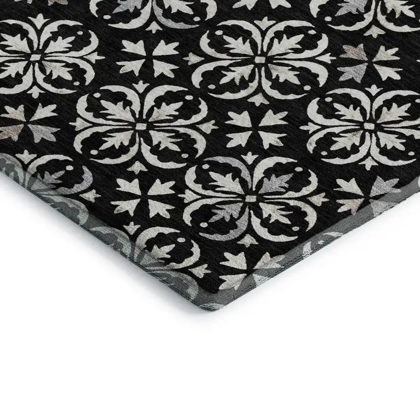 Black And Ivory Floral Washable Area Rug With UV Protection Photo 3