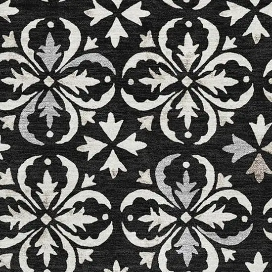 Black And Ivory Floral Washable Area Rug With UV Protection Photo 4