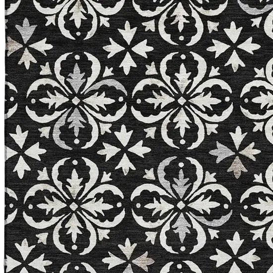 Black And Ivory Floral Washable Area Rug With UV Protection Photo 5