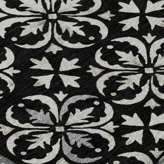 Black And Ivory Floral Washable Area Rug With UV Protection Photo 2