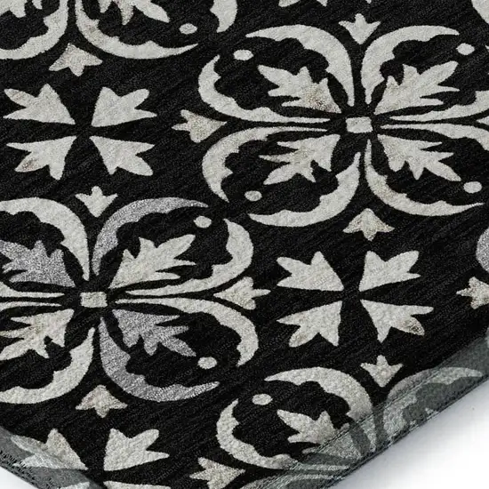 Black And Ivory Floral Washable Area Rug With UV Protection Photo 2