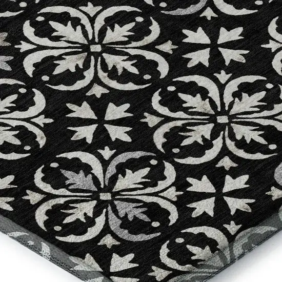 Black And Ivory Floral Washable Area Rug With UV Protection Photo 3
