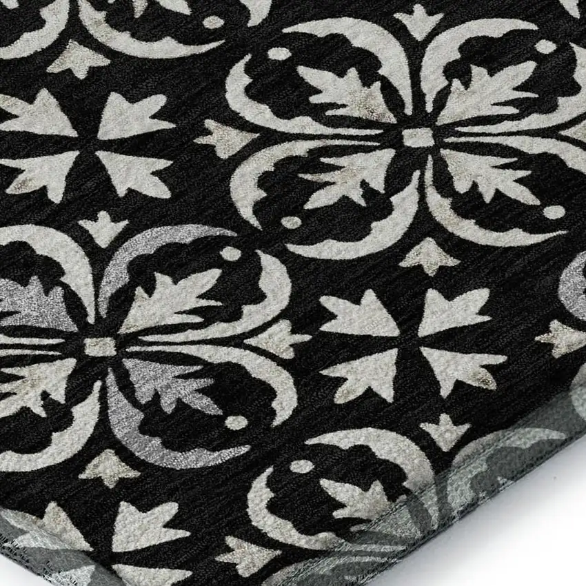 Black And Ivory Floral Washable Area Rug With UV Protection Photo 2