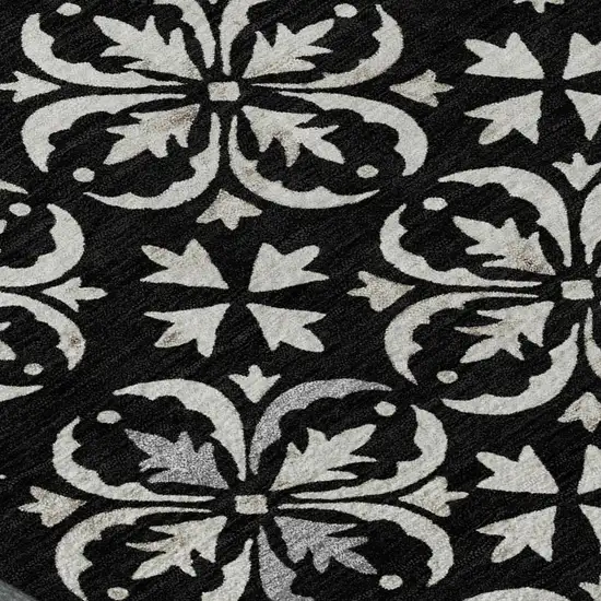 Black And Ivory Floral Washable Area Rug With UV Protection Photo 2