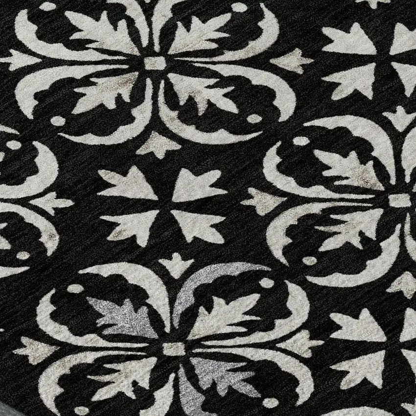 Black And Ivory Floral Washable Area Rug With UV Protection Photo 2