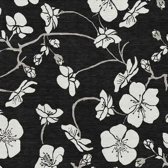 Black And Ivory Floral Washable Area Rug With UV Protection Photo 4