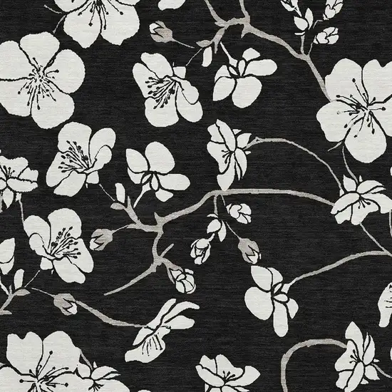 Black And Ivory Floral Washable Area Rug With UV Protection Photo 8