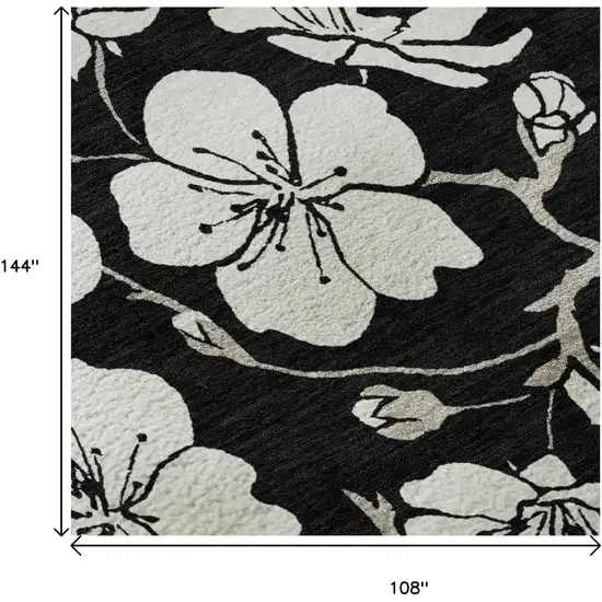 Black And Ivory Floral Washable Area Rug With UV Protection Photo 8