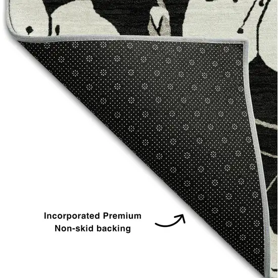 Black And Ivory Floral Washable Area Rug With UV Protection Photo 6