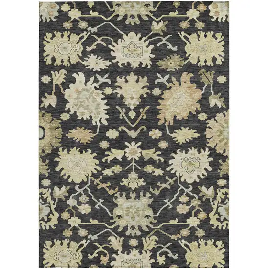 Black And Ivory Floral Washable Indoor Outdoor Area Rug Photo 6
