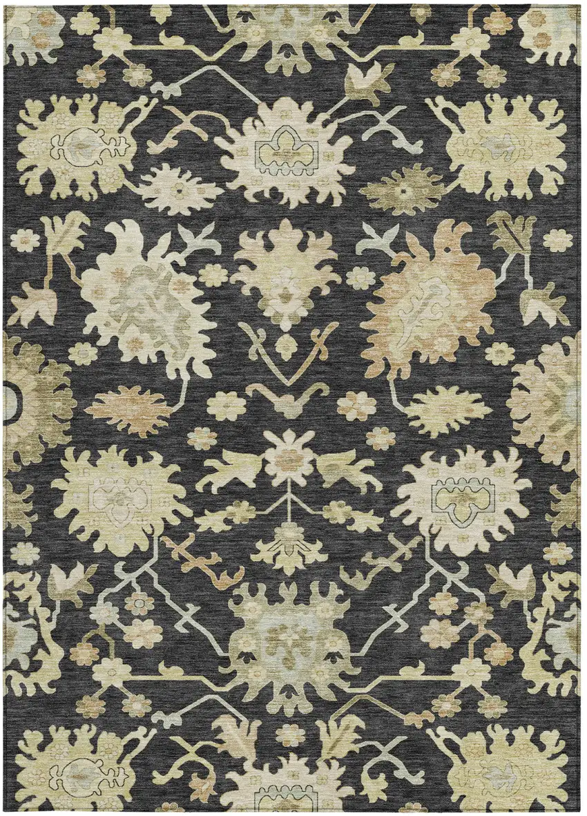 Black And Ivory Floral Washable Indoor Outdoor Area Rug Photo 6