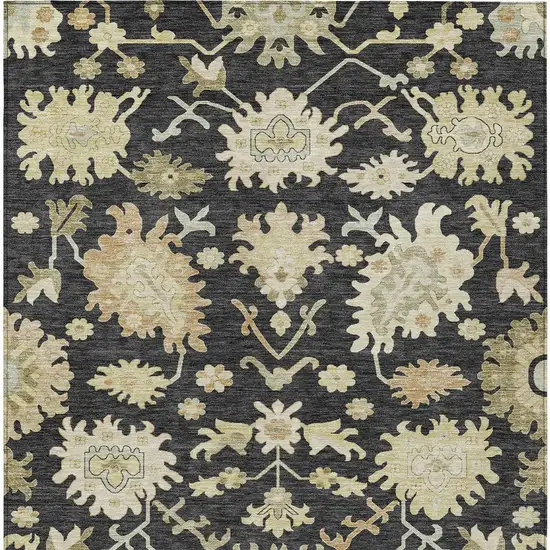 Black And Ivory Floral Washable Indoor Outdoor Area Rug Photo 5