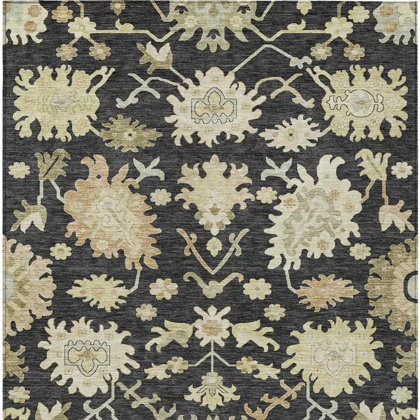 Black And Ivory Floral Washable Indoor Outdoor Area Rug Photo 5