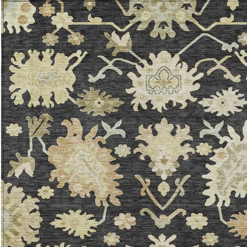 Black And Ivory Floral Washable Indoor Outdoor Area Rug Photo 5