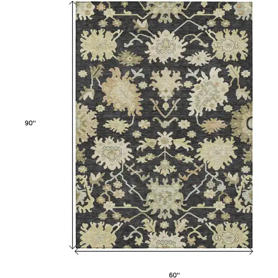 Black And Ivory Floral Washable Indoor Outdoor Area Rug Photo 7