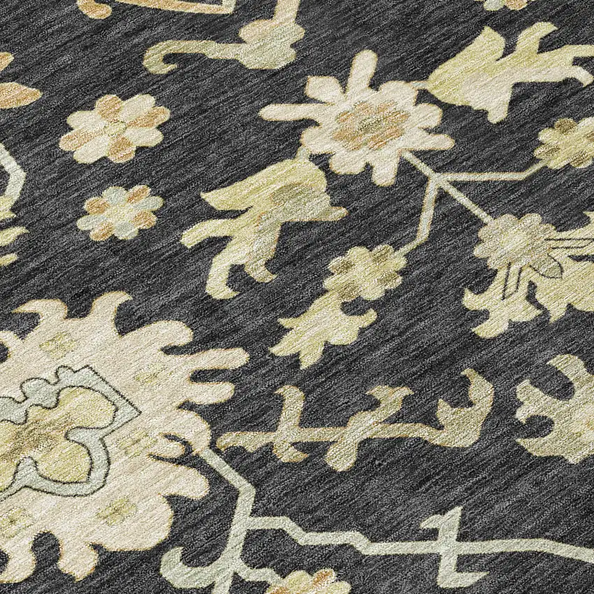 Black And Ivory Floral Washable Indoor Outdoor Area Rug Photo 8