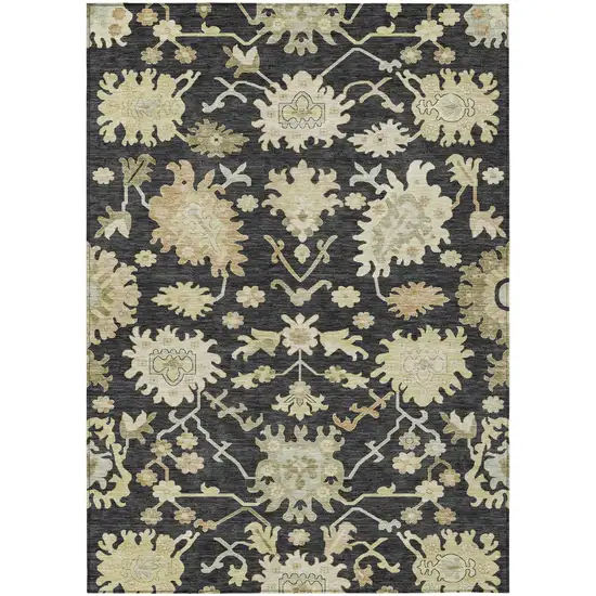 Black And Ivory Floral Washable Indoor Outdoor Area Rug Photo 2