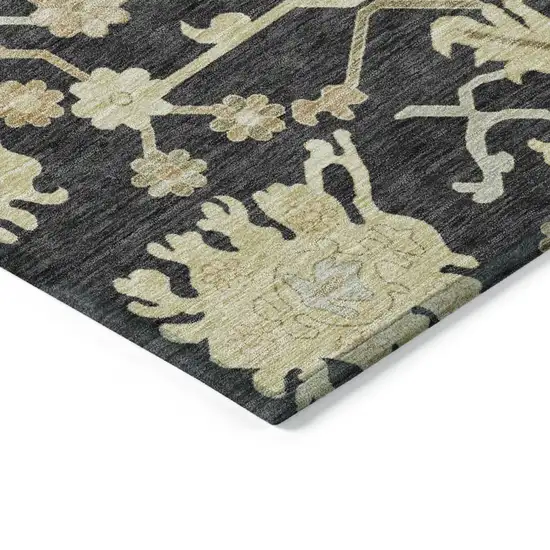 Black And Ivory Floral Washable Indoor Outdoor Area Rug Photo 3