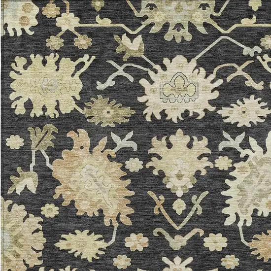 Black And Ivory Floral Washable Indoor Outdoor Area Rug Photo 5