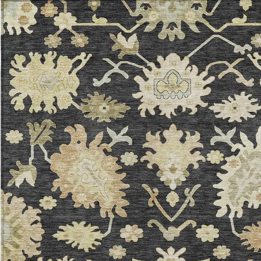 Black And Ivory Floral Washable Indoor Outdoor Area Rug Photo 5