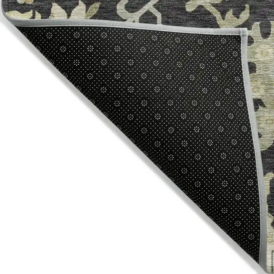 Black And Ivory Floral Washable Indoor Outdoor Area Rug Photo 4