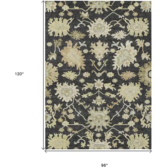 Black And Ivory Floral Washable Indoor Outdoor Area Rug Photo 7