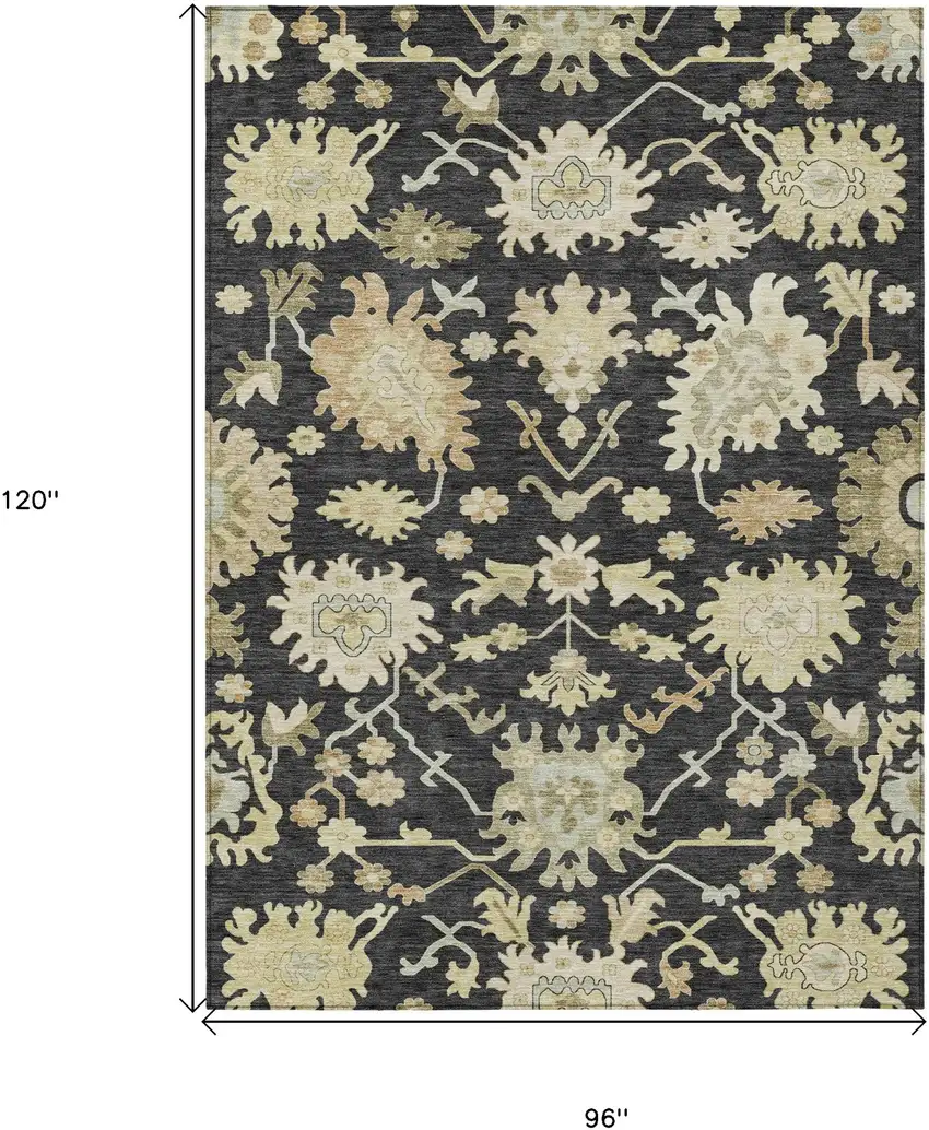 Black And Ivory Floral Washable Indoor Outdoor Area Rug Photo 7