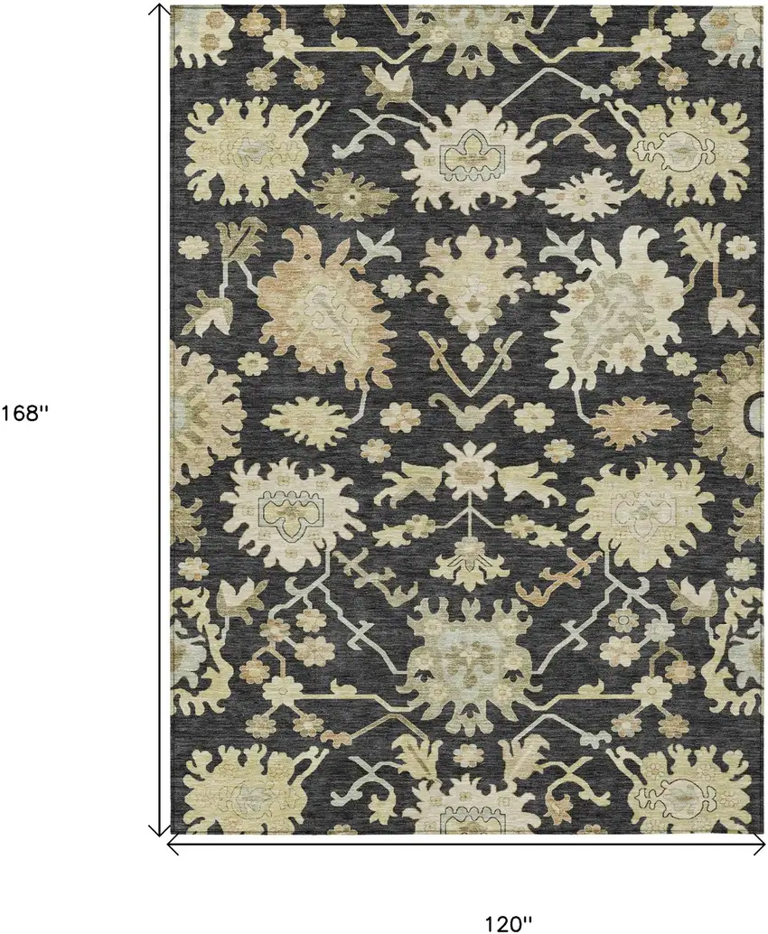 Black And Ivory Floral Washable Indoor Outdoor Area Rug Photo 7