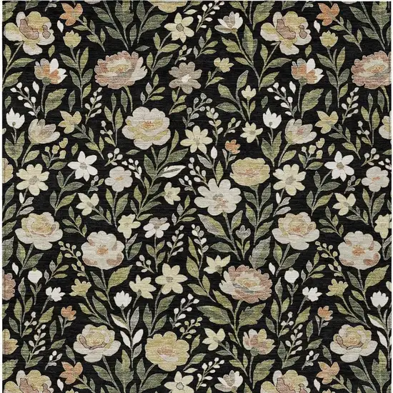 Black And Ivory Floral Washable Indoor Outdoor Area Rug Photo 3