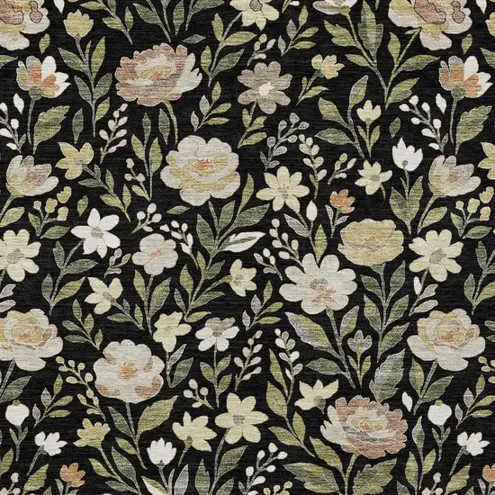 Black And Ivory Floral Washable Indoor Outdoor Area Rug Photo 2