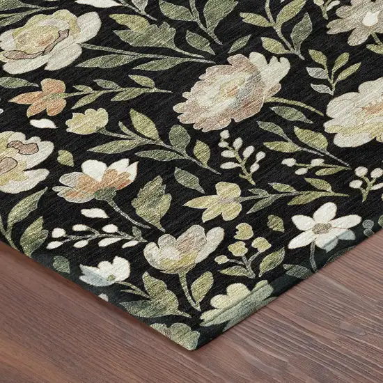 Black And Ivory Floral Washable Indoor Outdoor Area Rug Photo 8
