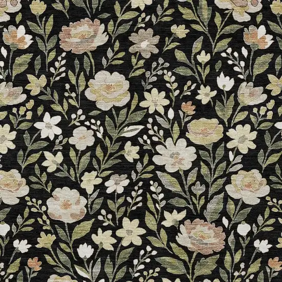 Black And Ivory Floral Washable Indoor Outdoor Area Rug Photo 2